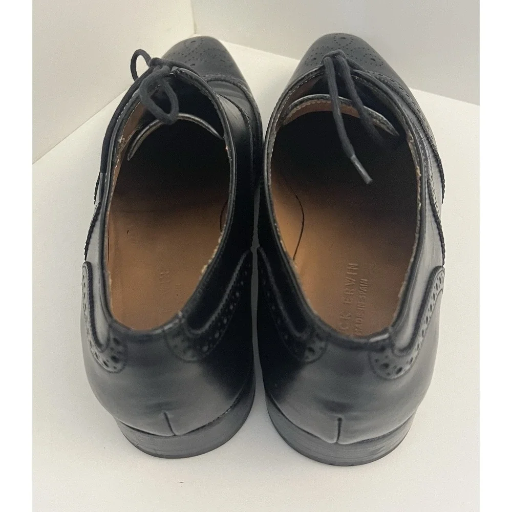 Mens Jack Erwin Hubert Longwing Derby Wingtip Oxford Black leather Shoes Sz 10.5